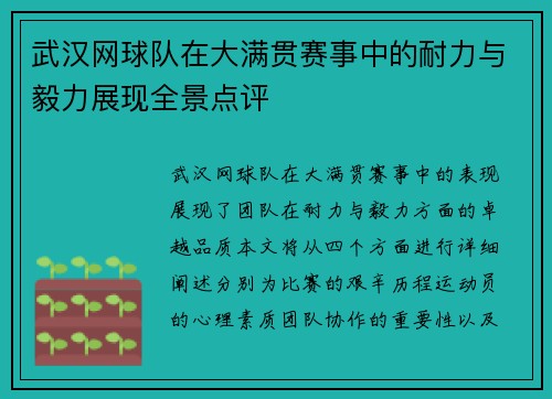 武汉网球队在大满贯赛事中的耐力与毅力展现全景点评